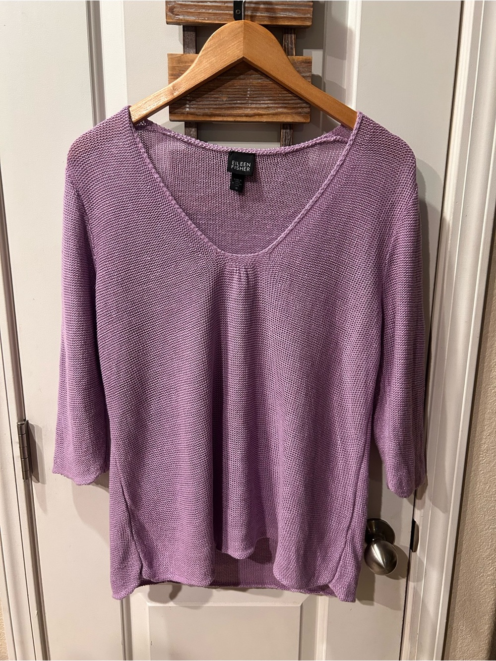 Eileen Fisher Lilac Knit Sweater 100% Hemp 3/4 Sleeves